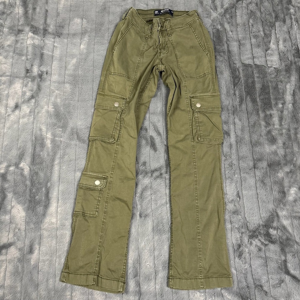 Hollister Womens Olive Green Mid-Rise Relaxed Boot Cargo Pants 000S W23 L29
